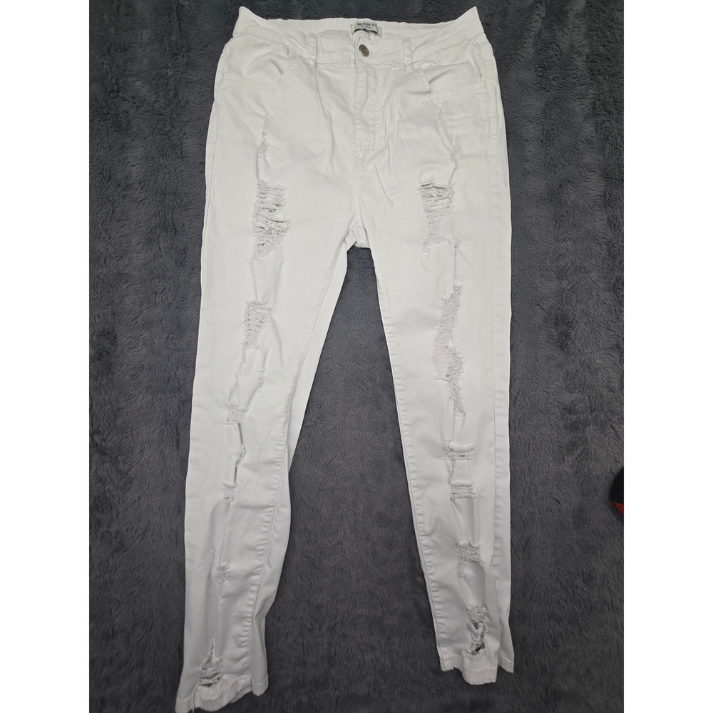 American Bazi Womens White Distressed Skinny Jeans High Rise Ripped 1X 8JH-2303P